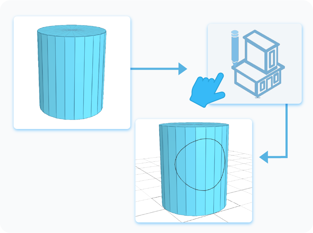 Drawing and selecting the profile, and selecting the object that are required to use the Cut with Profile tool